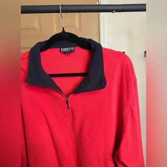 vintage LANDS END red quarter 1/4 zip pullover XL - Picture 1 of 5